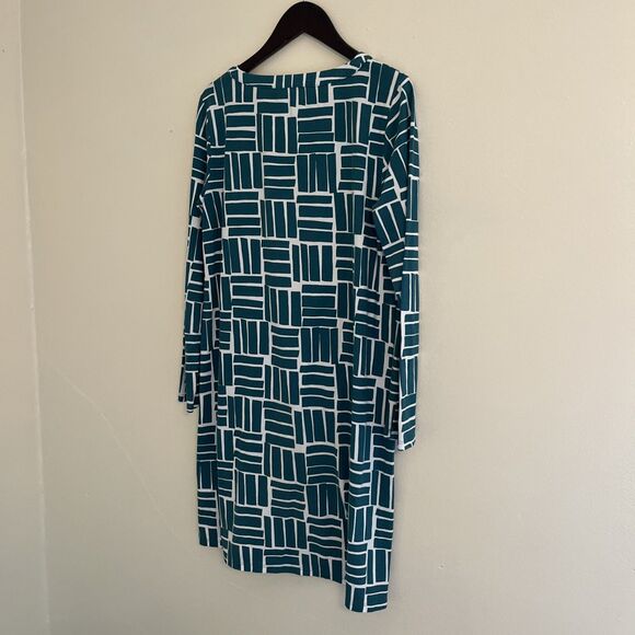 GARNET HILL Organic-Cotton Knit Henley Gown, Teal Geometric- XS - Picture 9 of 9